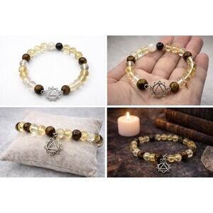 Yellow Chakra Bracelet Citrine Tiger‎ Eye Quartz Witchy Boho Apothecary